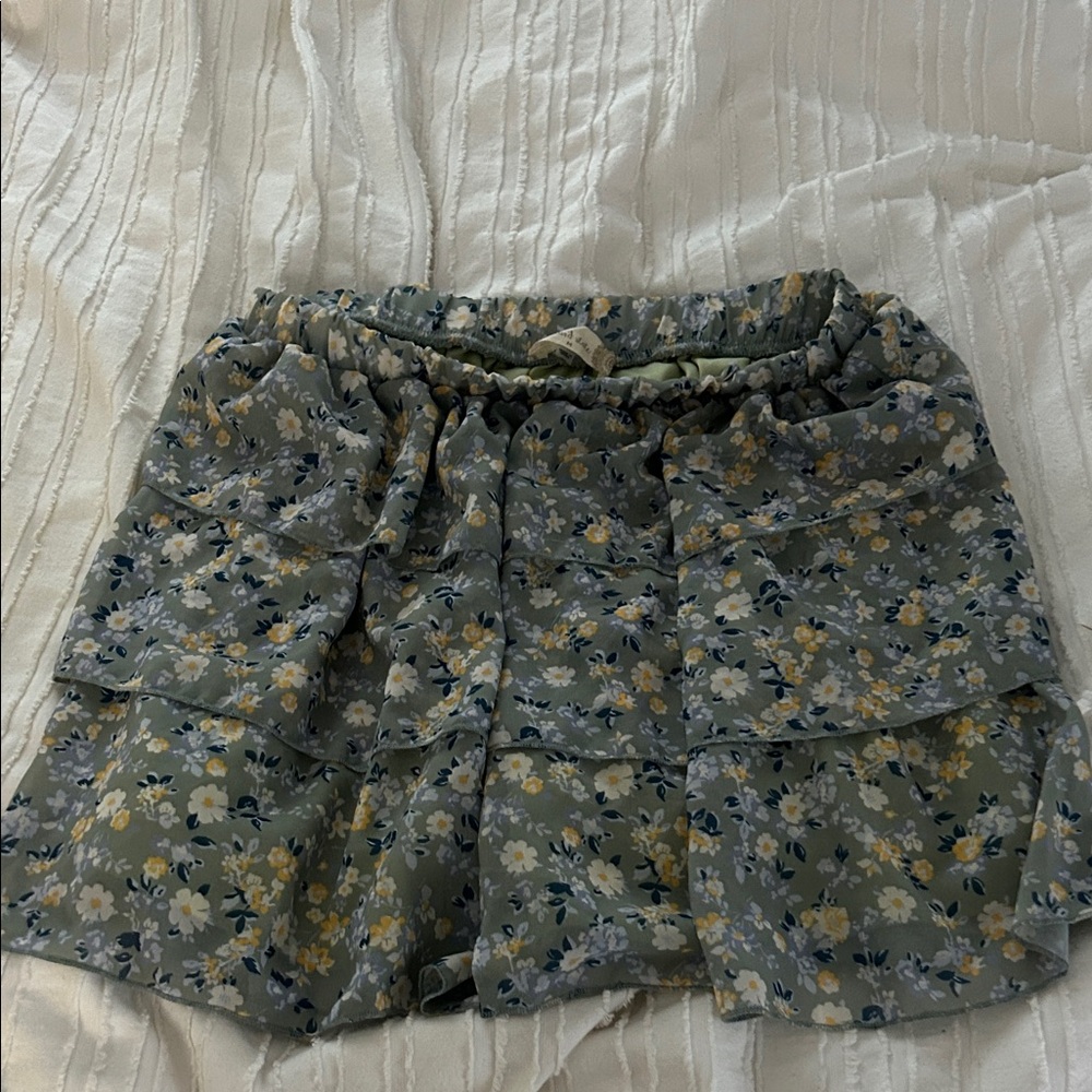 Altar'd State Floral Skirt in Green and Yellow